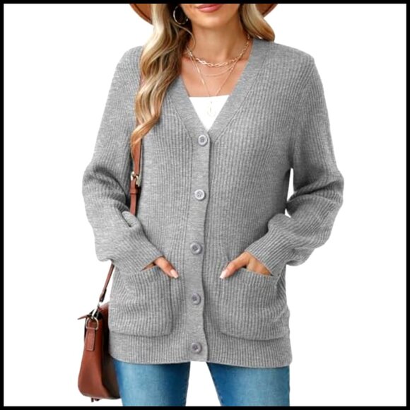 Chunky Knit Cardigan Sweater Long Sleeve V Neck Button Up with Pockets - Picture 2 of 7